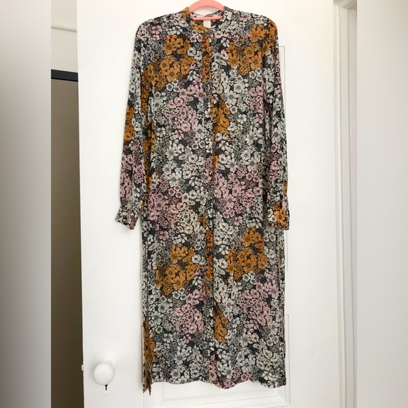 Pink Misty Mustardy Floral Shirt Dress With High Side Slits Leg Action Semisheer - Picture 6 of 6